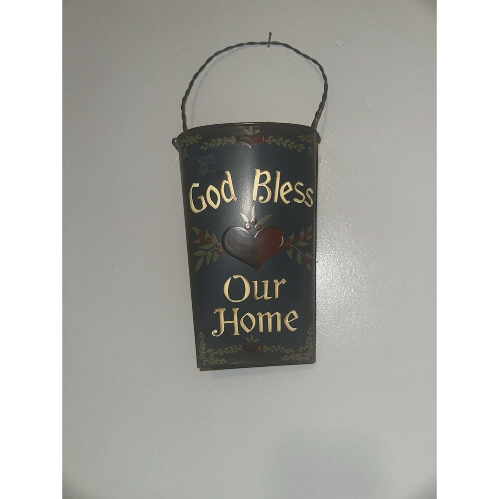 Vintage Metal Wall Envelope Wire Hanging God Bless Our Home